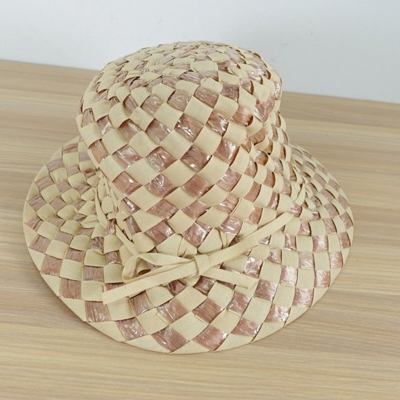 Italian Straw Hat Womens Bucket Braided Plastic Summer Beach Boho Natural ITALY - Picture 1 of 10